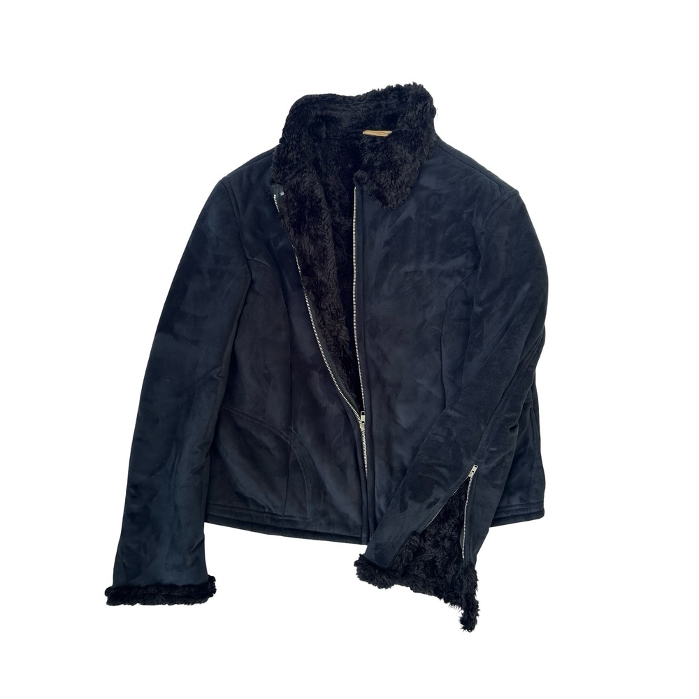 Aeropostale Limited Edition Faux Suede Fur Lined Jacket Black Y2K Womens M